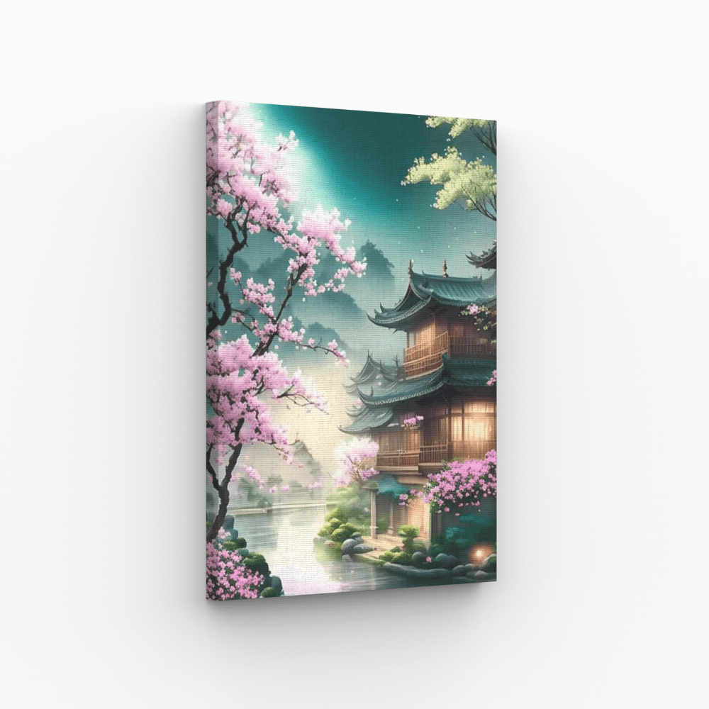 Sakura Japan bei Nacht, Musterbild gerahmt