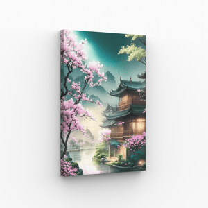 Sakura Japan bei Nacht, Musterbild gerahmt