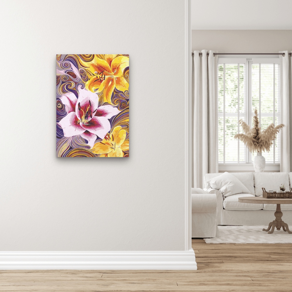 Lilien abstrakt, Musterbild in der Raumansicht