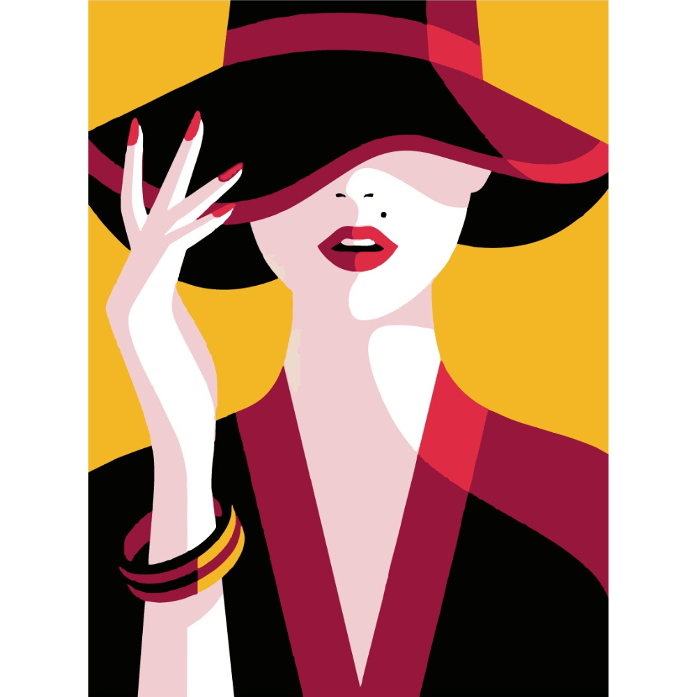 Malen nach Zahlen, Dame mit Hut, Vintage Art