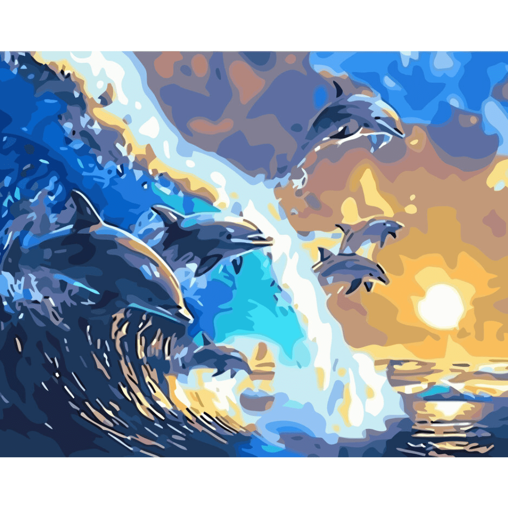 Malen nach Zahlen, Delphine bei Sonnenuntergang