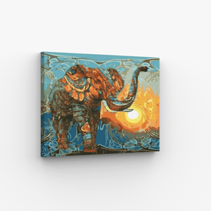 Malen nach Zahlen, Elefant bei Sonnenuntergang, abstrakt