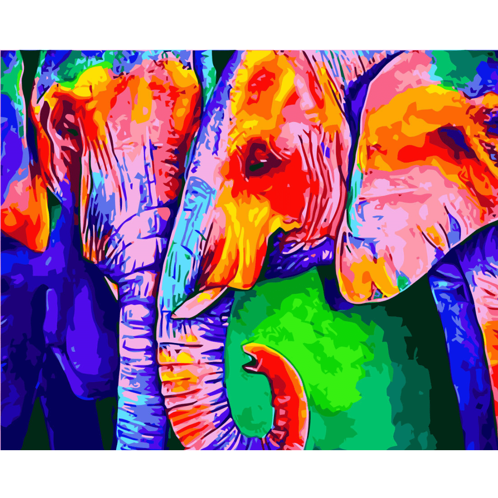 Malen nach Zahlen, Elefanten, mehrfarbig, abstrakt