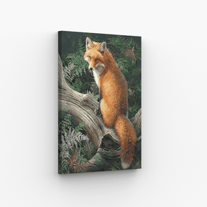 Malen nach Zahlen, Fuchs auf Baumstamm bei Nacht