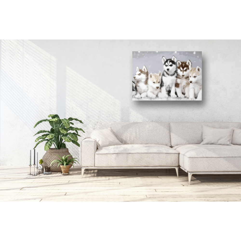 Malen nach Zahlen, Hunde, Huskies, Welpen