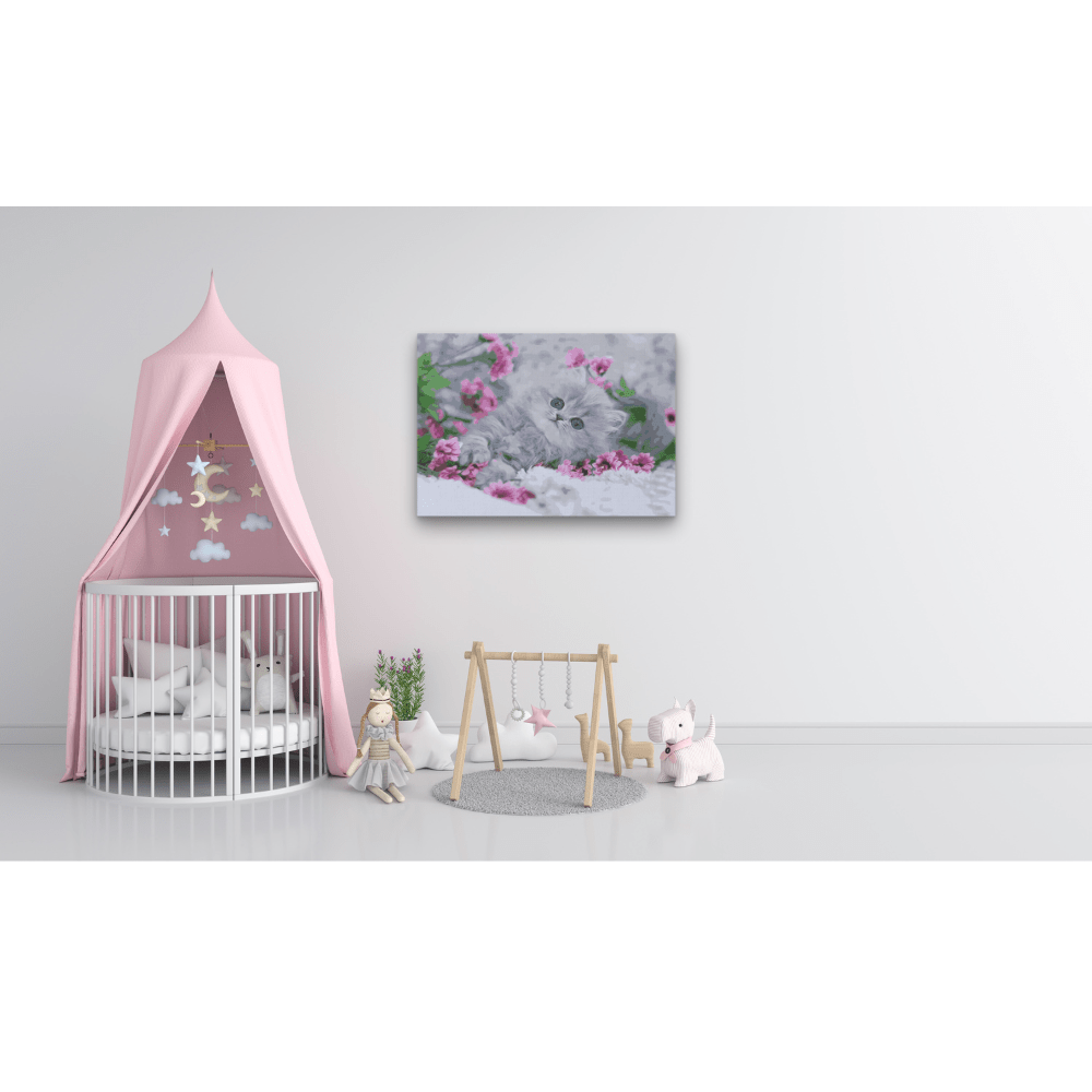 Malen nach Zahlen, Kätzchen mit Blumen