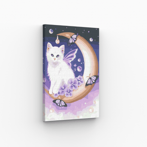 Malen nach Zahlen, Kätzchen weiss mit Mond, Kinderbild