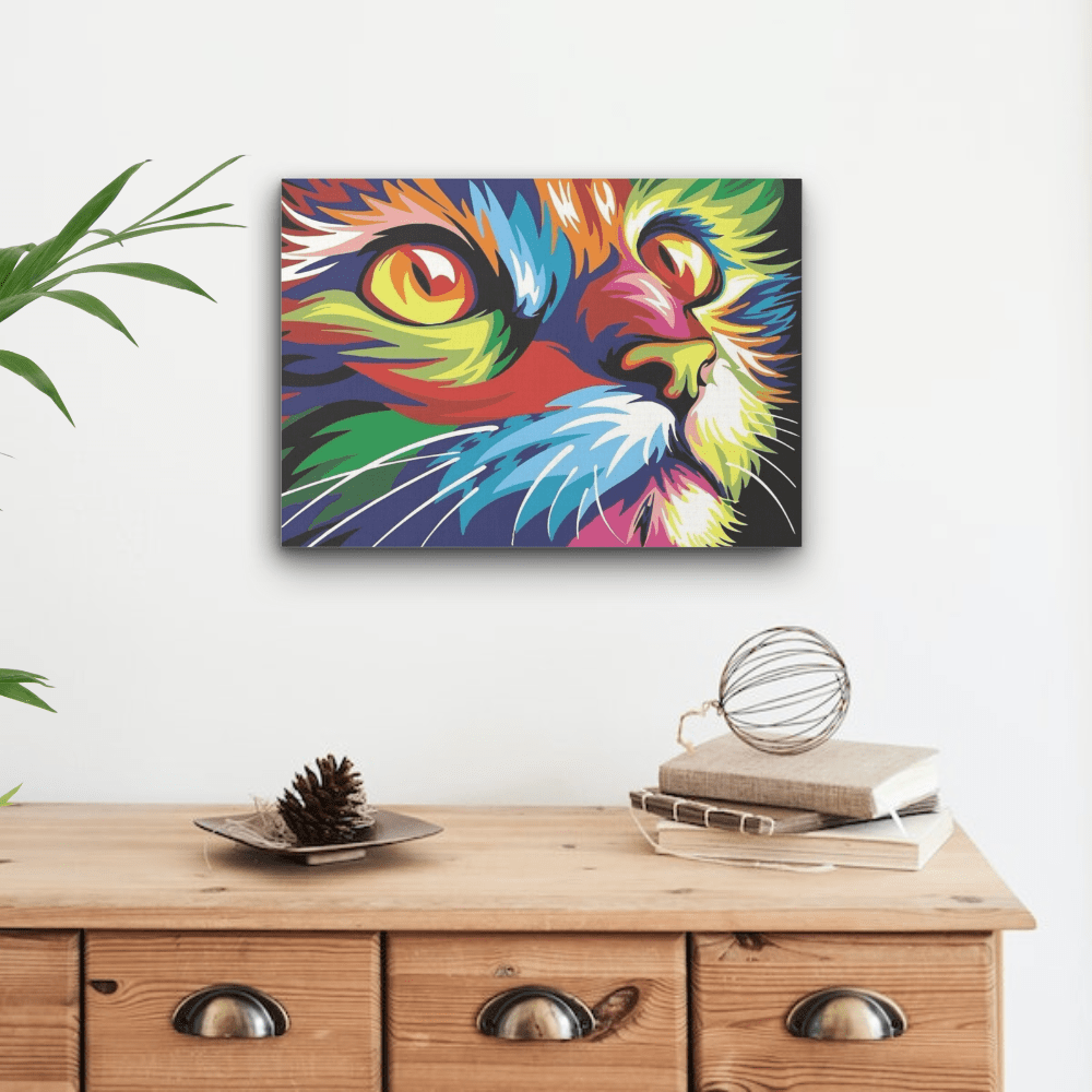 Malen nach Zahlen, Katze mehrfarbig, abstrakt