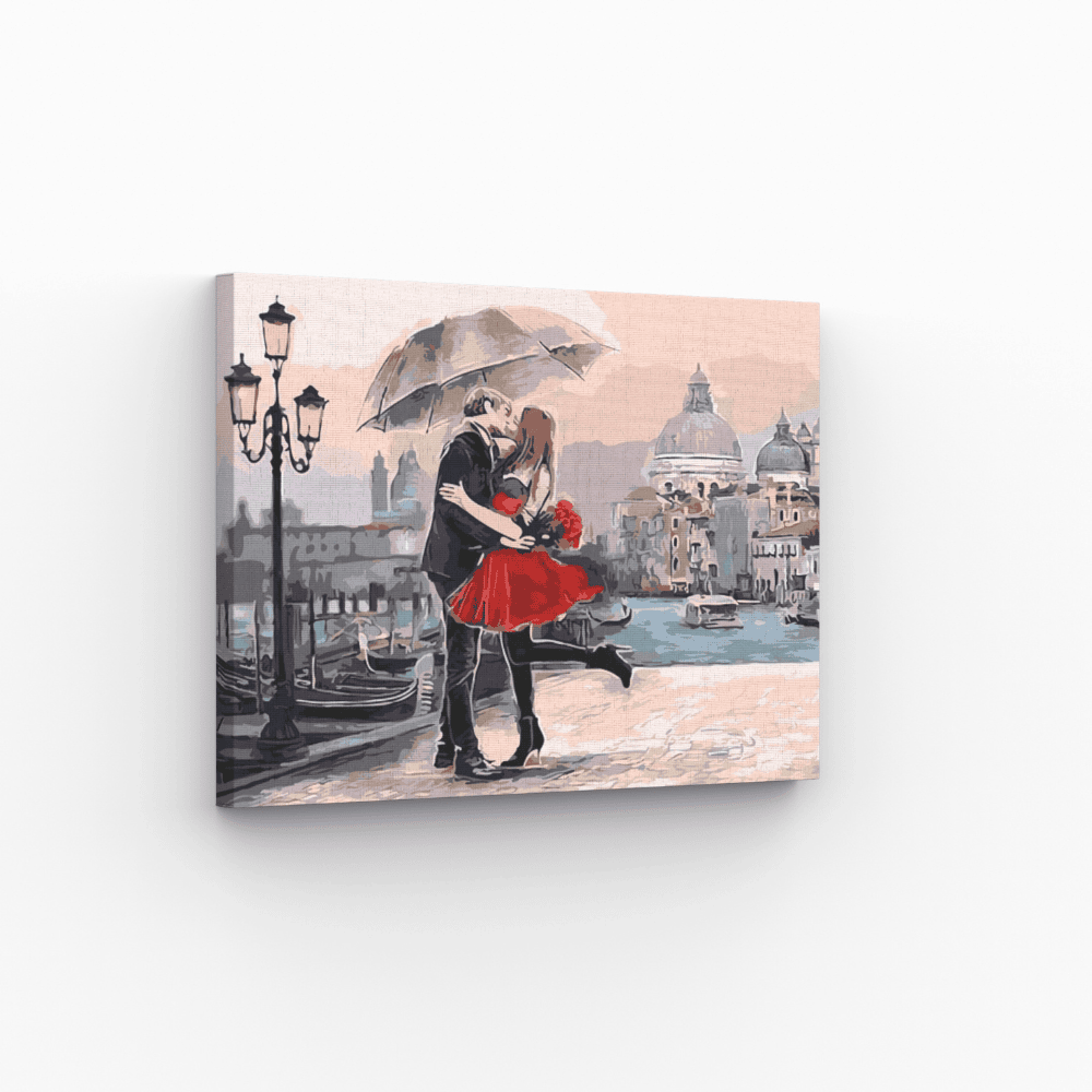Malen nach Zahlen, Liebespaar bei Regen in Venedig