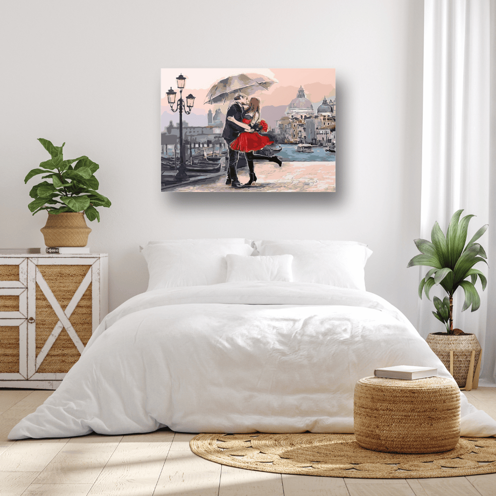 Malen nach Zahlen, Liebespaar bei Regen in Venedig