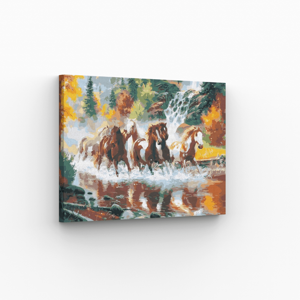 Malen nach Zahlen, Pferde im Fluss, Herbst