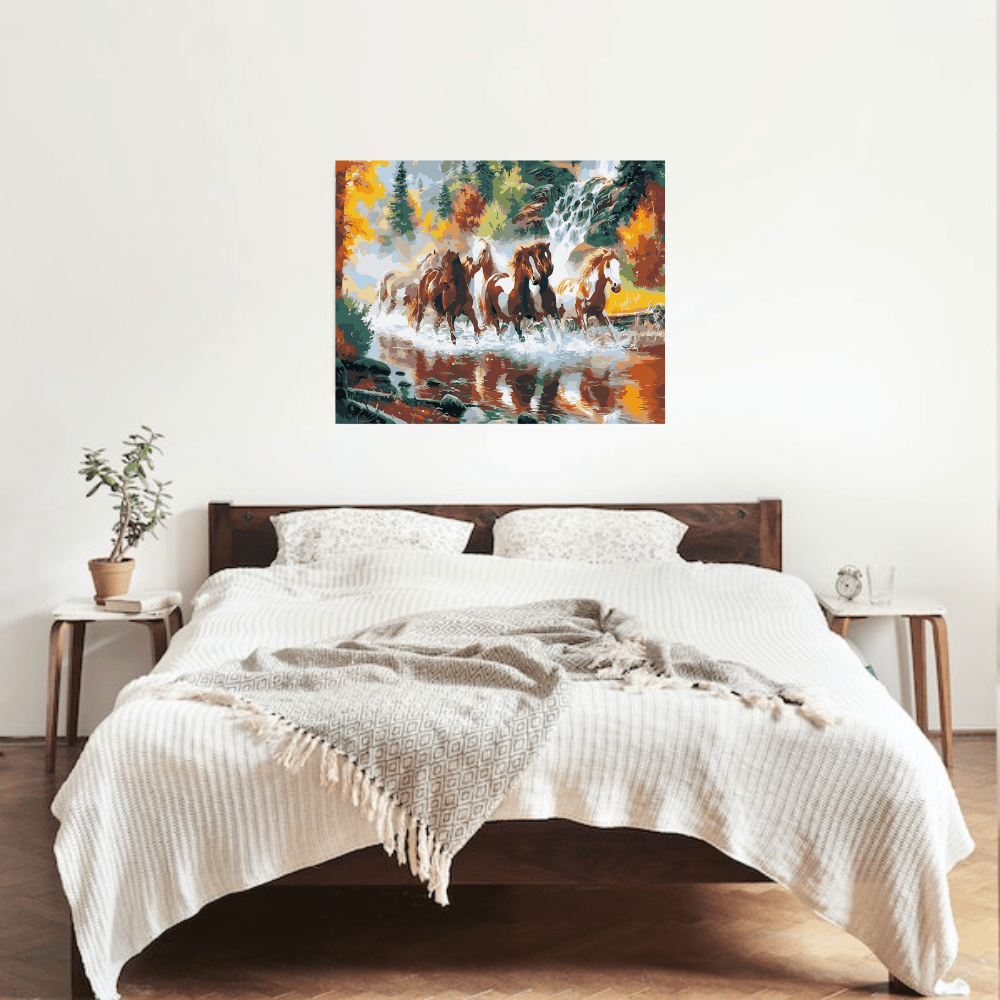 Malen nach Zahlen, Pferde im Fluss, Herbst