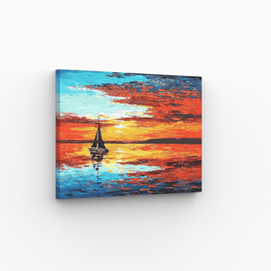 Malen nach Zahlen, Segelboot bei Sonnenuntergang