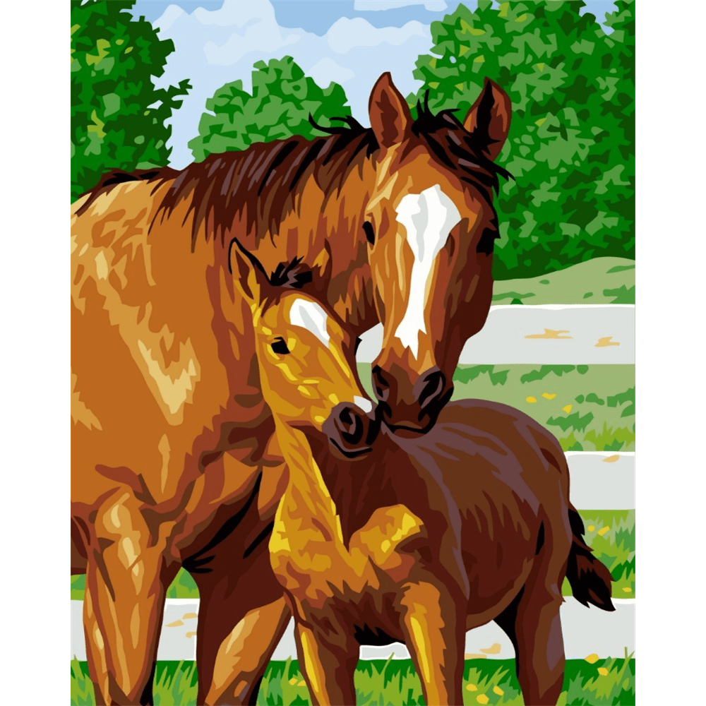 Malen nach Zahlen, Stute mit Fohlen