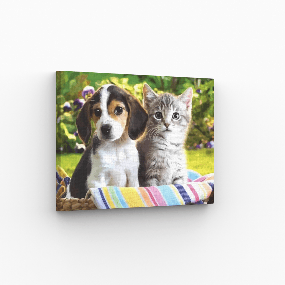 Malen nach Zahlen, Welpe mit Kitten