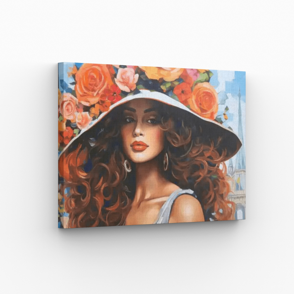 Dame avec chapeau et fleurs