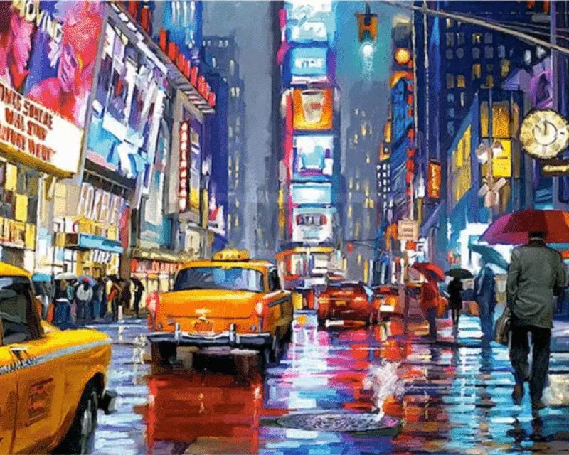 New York Times Square mit Taxis bei Nacht