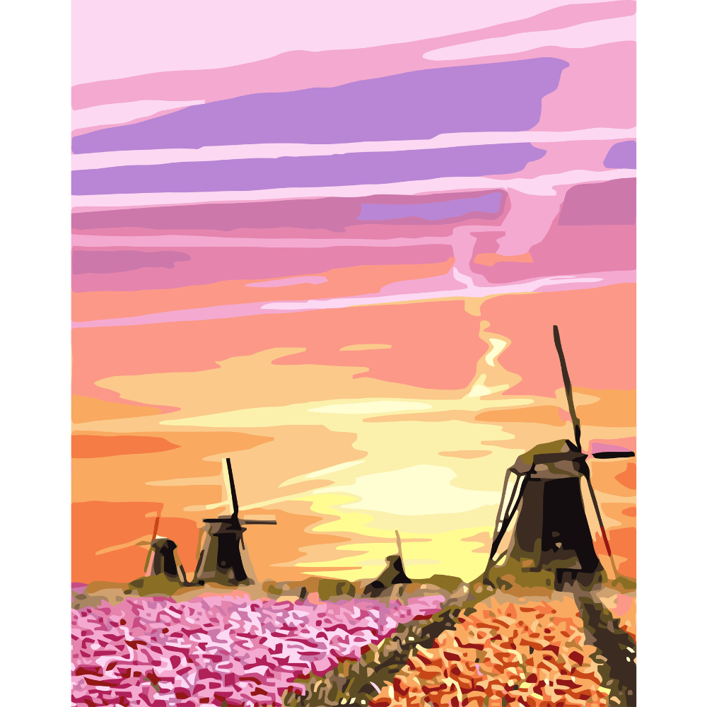 Tulpenfelder mit Windmühlen in Holland