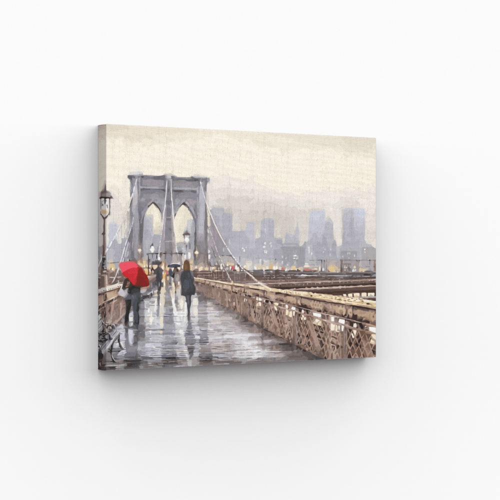 Malen nach Zahlen, Brooklyn Bridge bei Regen, New York 