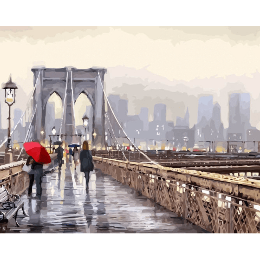 Malen nach Zahlen, Brooklyn Bridge bei Regen, New York