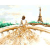 Dame auf Balkon mit Eiffelturm