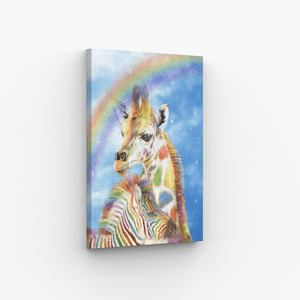 Malen nach Zahlen, Giraffe mit Zebra und Regenbogen