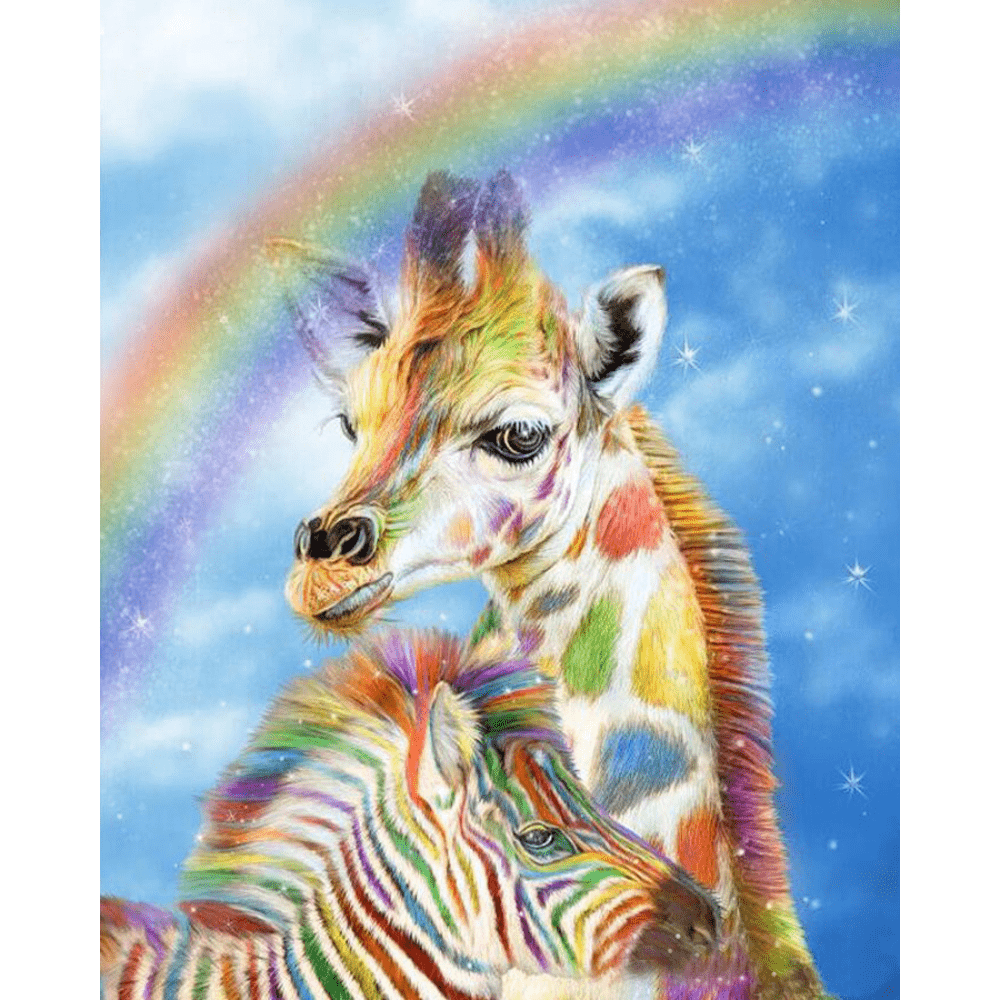 Malen nach Zahlen, Giraffe mit Zebra und Regenbogen