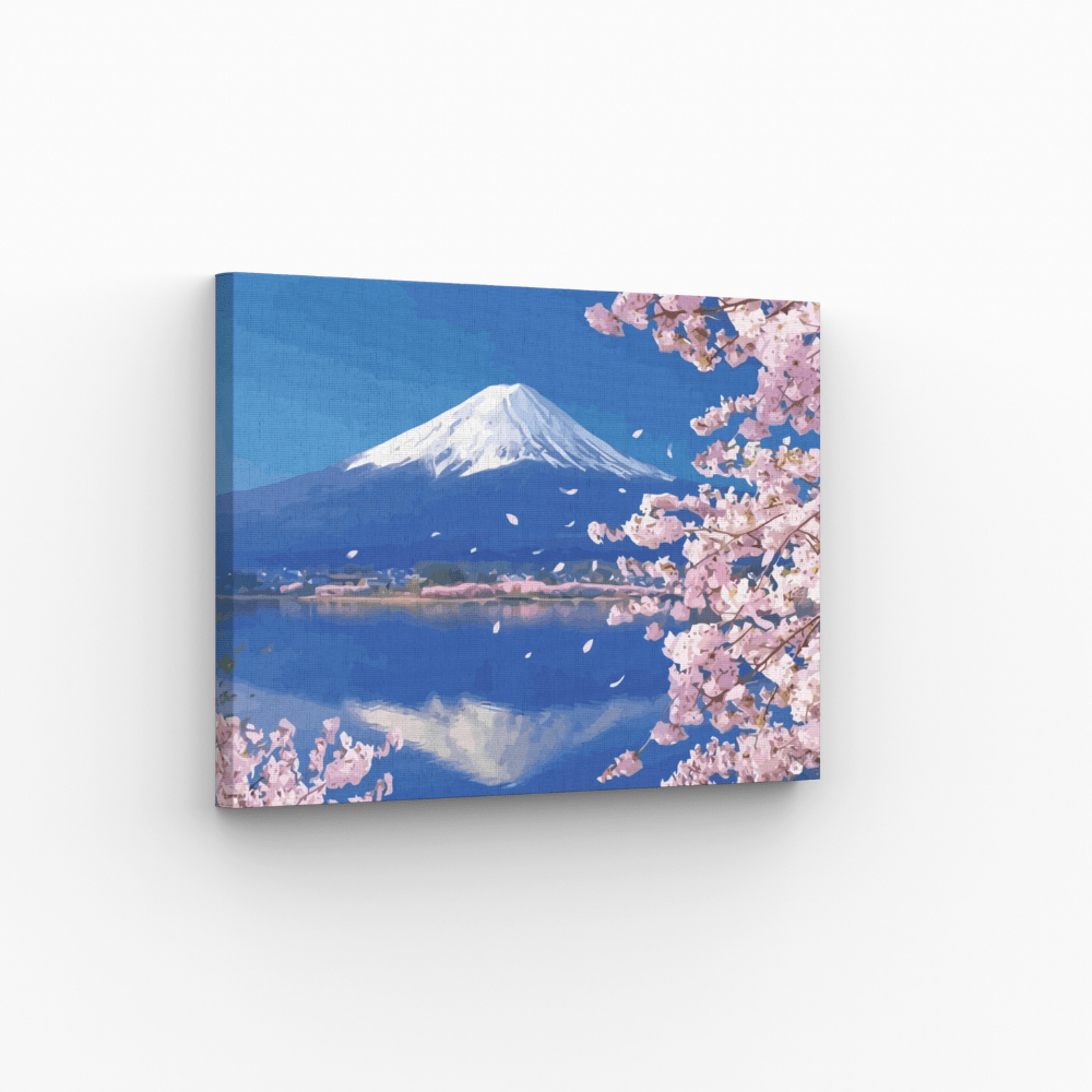 Malen nach Zahlen, Japan, Mount Fuji mit Kirschblüte
