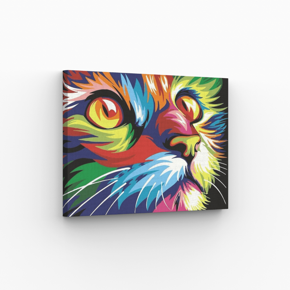 Malen nach Zahlen, Katze mehrfarbig, abstrakt