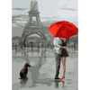 Malen nach Zahlen, Liebespaar bei Regen in Paris vor dem Eiffelturm