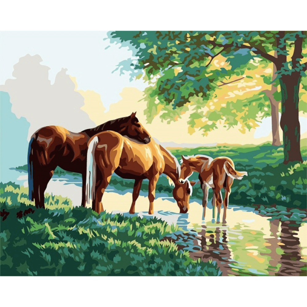 Malen nach Zahlen, Pferde am Fluss