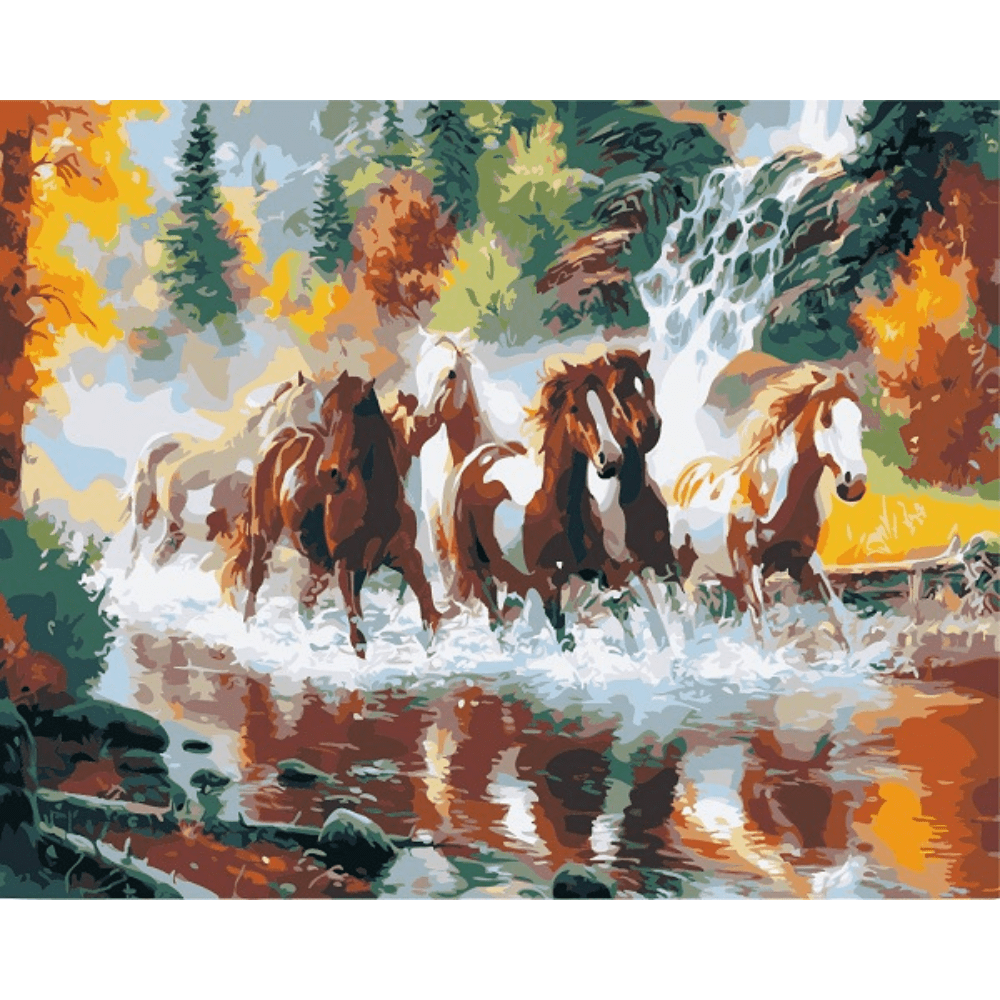 Malen nach Zahlen, Pferde im Fluss, Herbst