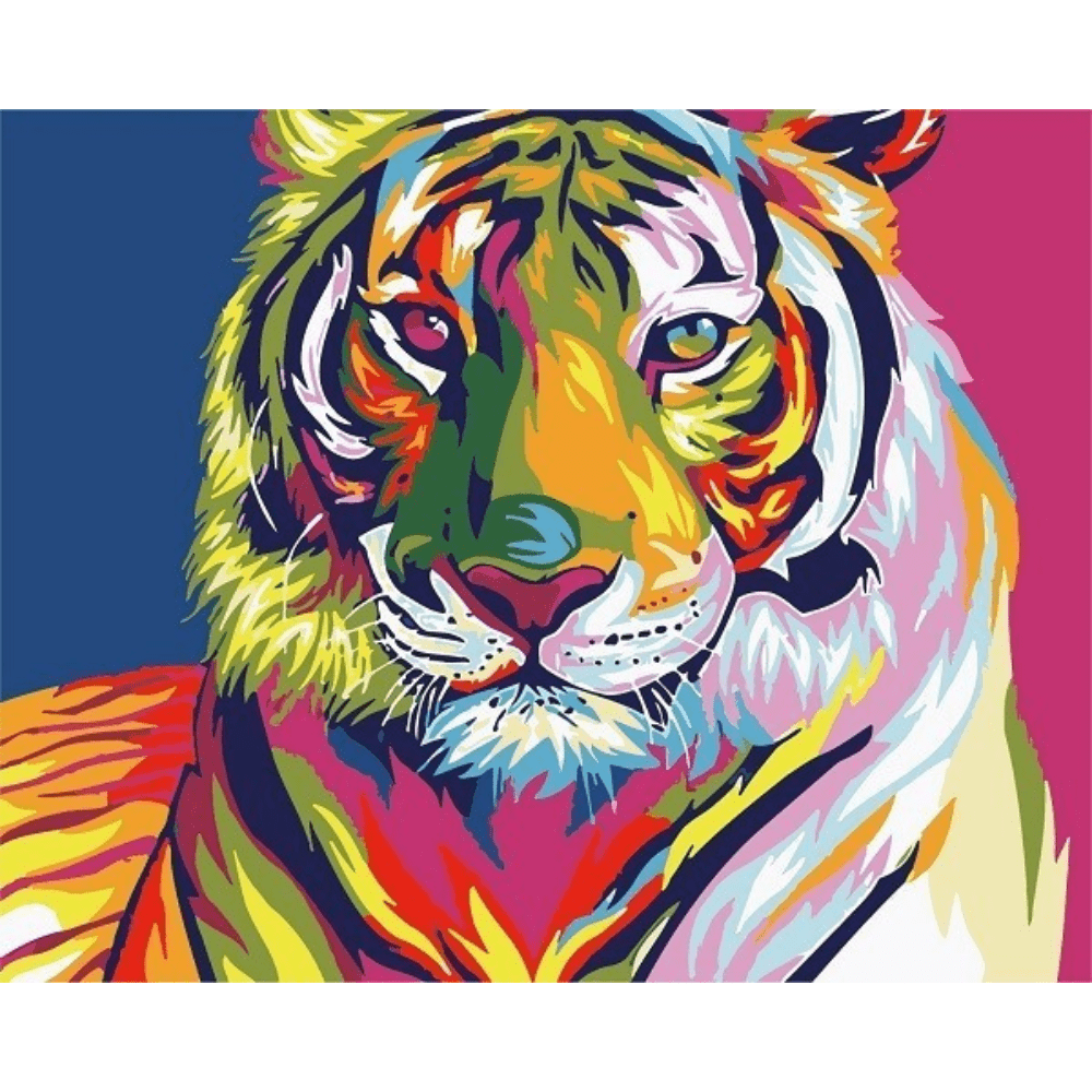Malen nach Zahlen, Tiger mehrfarbig, abstrakt